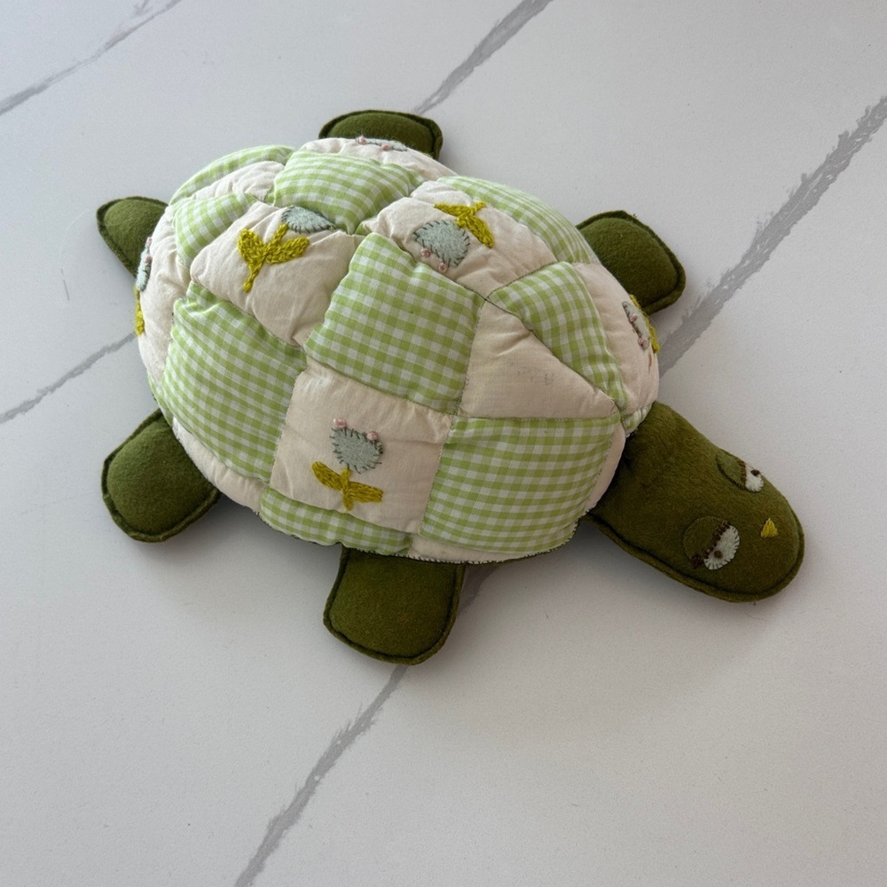 Handcrafted! Green and White Quilted/Felted Patchwork Turtle Plush